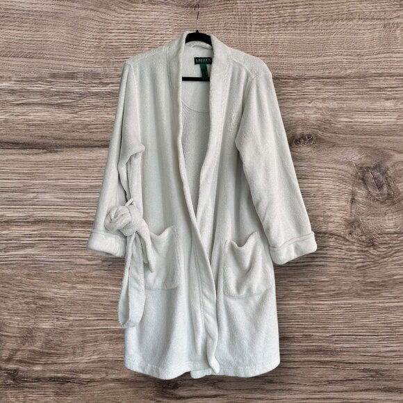 Lauren Ralph Lauren White Plush Terry Robe • Women’s M • Tie Bathrobe Soft Cozy - Picture 1 of 6